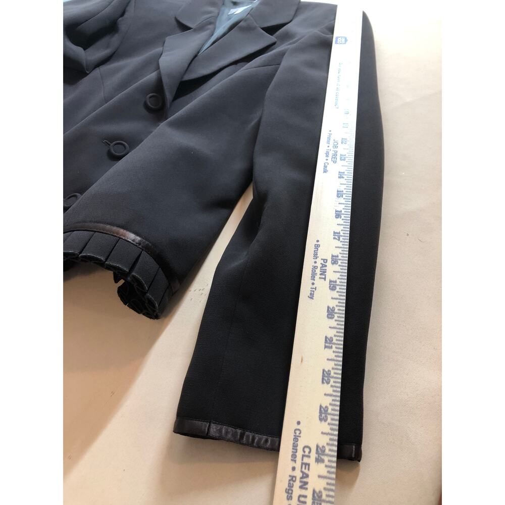 Dressbarn Blazer Women Size 12 Black Polyester Lined Pleated Trim Career Jacket - Picture 10 of 11